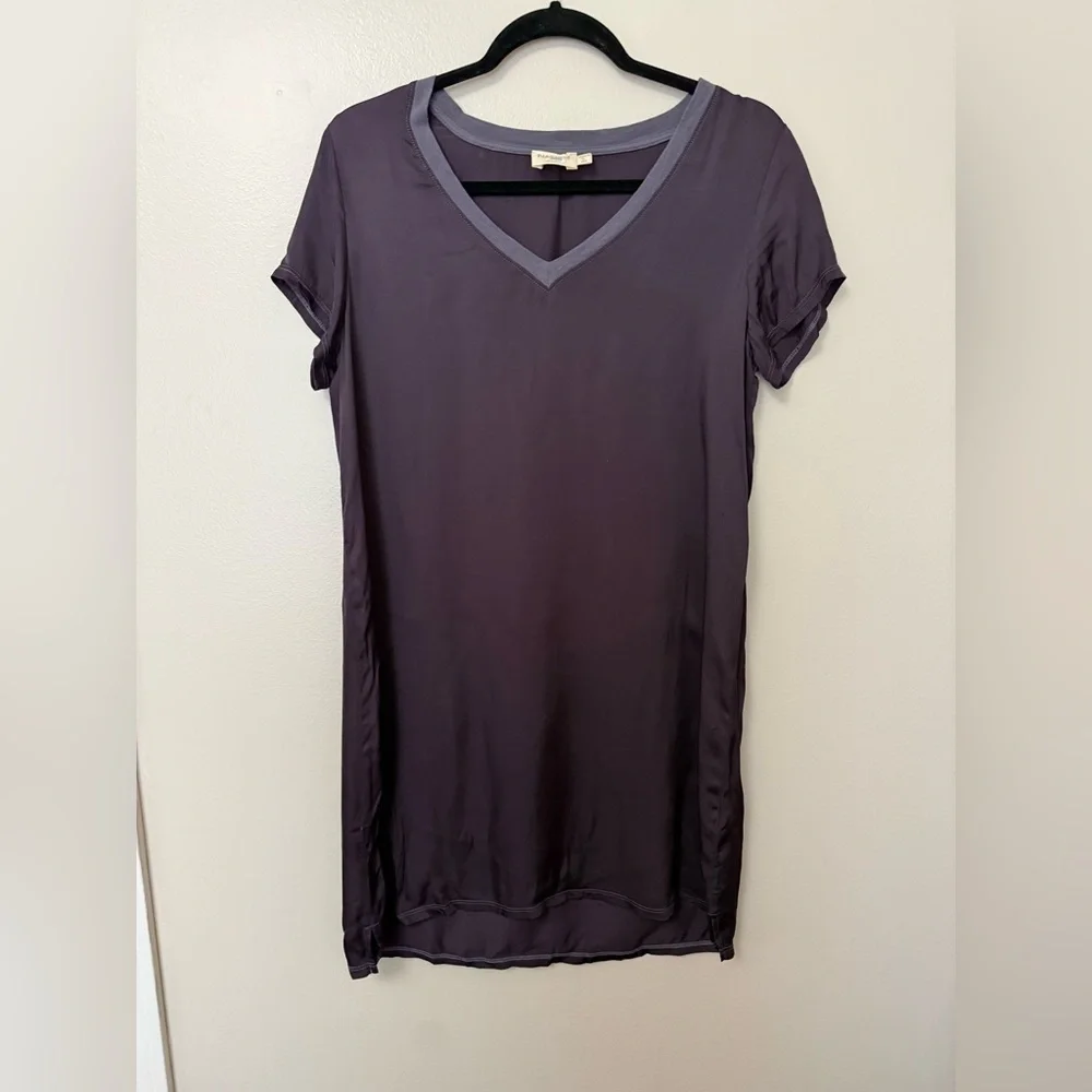 Nation LTD satin V-Neck Tee mini Dress in Plum with Contrast Trim